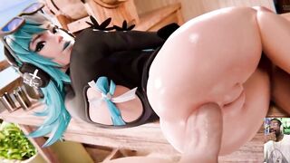 Tasty Blue Haired Waifu Gets Extremely Anal Fucked, Big Milky Breast Ass Raven Gets Cum Splattered