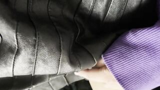 Big Hairy Clit Erection Under Leather Skirt