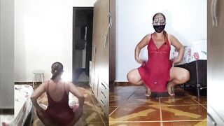 STRIPTEASE, RED LINGERIE SET PANTIES AND SWEATER, full video only for subscribers of my faphouse fan club