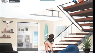 Summertime Saga Hispanic Maid backshot on staircase from big white cock