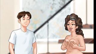 Summertime Saga Hispanic Maid backshot on staircase from big white cock