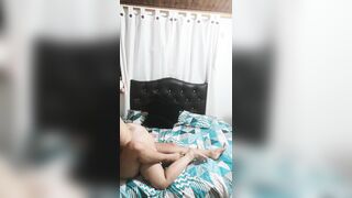 I kiss the tits of a beautiful blonde in my room and we fuck in scissors