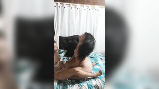 I kiss the tits of a beautiful blonde in my room and we fuck in scissors