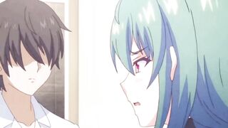 Hentai girl in school uniform almost got caught having sex in school room and bathroom and had orgasm green hair, skirt, pink panties