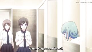 Hentai girl in school uniform almost got caught having sex in school room and bathroom and had orgasm green hair, skirt, pink panties