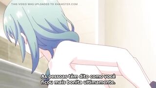 Hentai girl in school uniform almost got caught having sex in school room and bathroom and had orgasm green hair, skirt, pink panties