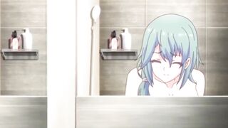 Hentai girl in school uniform almost got caught having sex in school room and bathroom and had orgasm green hair, skirt, pink panties