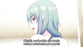 Hentai girl in school uniform almost got caught having sex in school room and bathroom and had orgasm green hair, skirt, pink panties