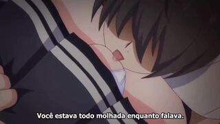 Hentai girl in school uniform almost got caught having sex in school room and bathroom and had orgasm green hair, skirt, pink panties