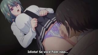 Hentai girl in school uniform almost got caught having sex in school room and bathroom and had orgasm green hair, skirt, pink panties